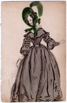 [gray dress, green hat]